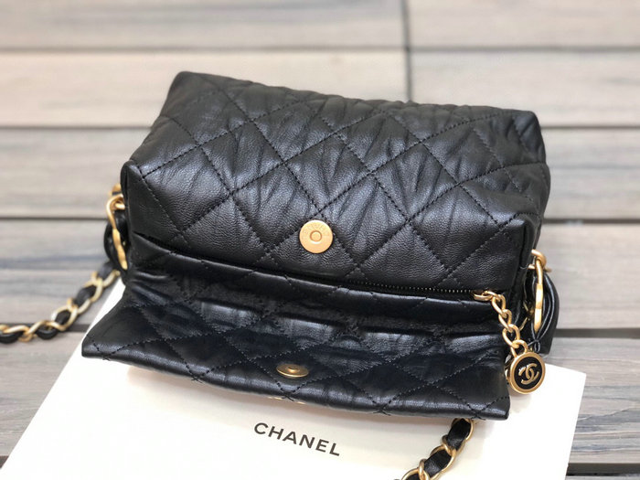 Chanel Crumpled Lambskin Small Hobo Bag Black AS2479