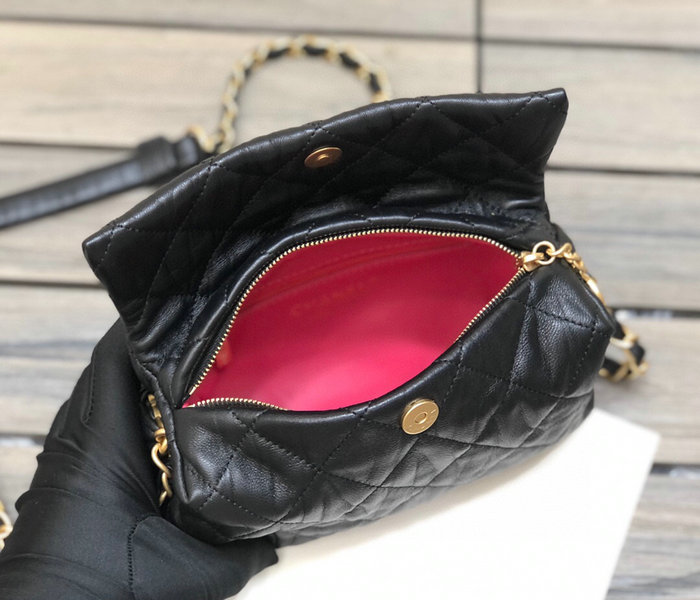 Chanel Crumpled Lambskin Small Hobo Bag Black AS2479