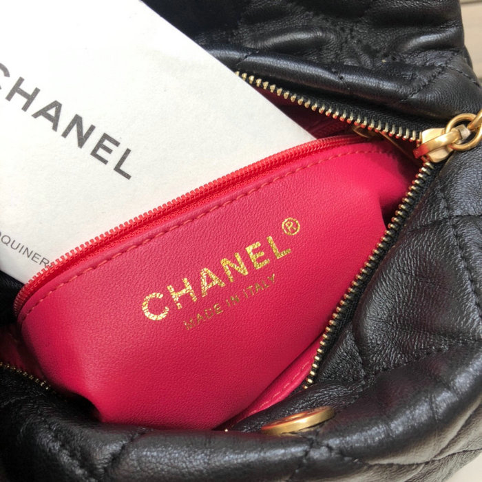 Chanel Crumpled Lambskin Small Hobo Bag Black AS2479