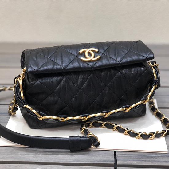 Chanel Crumpled Lambskin Small Hobo Bag Black AS2479