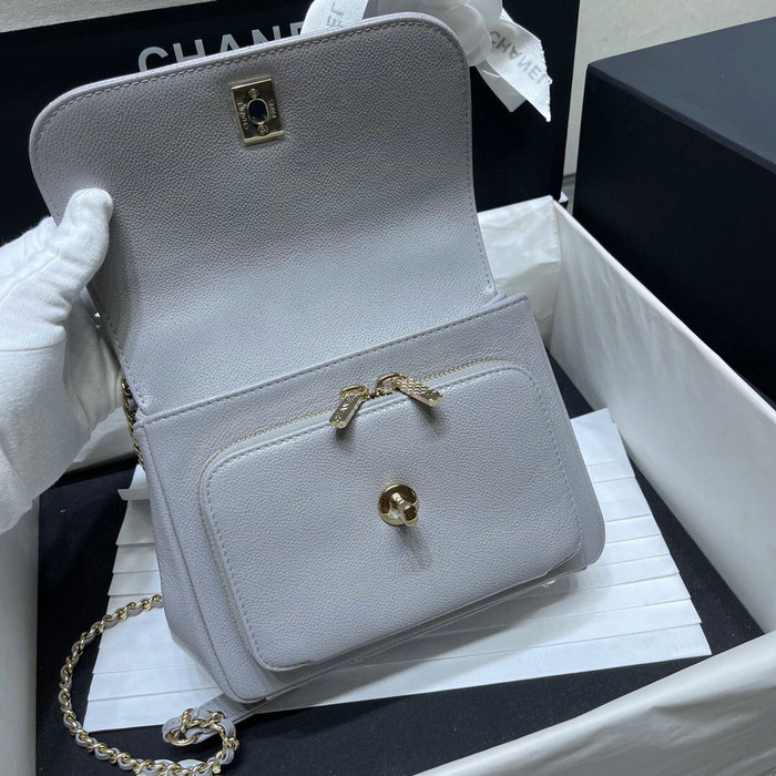 Chanel Grained Calfskin Flap Bag Grey AS29912