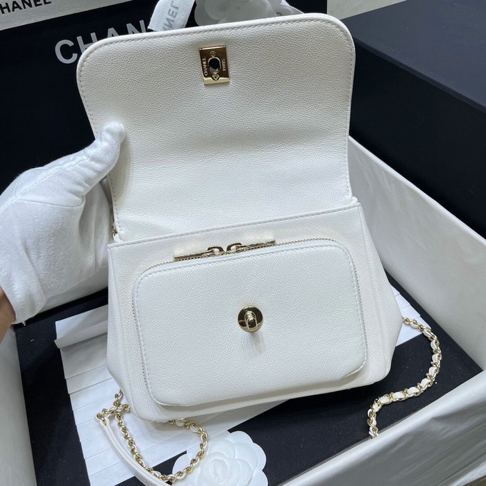 Chanel Grained Calfskin Flap Bag White AS29912