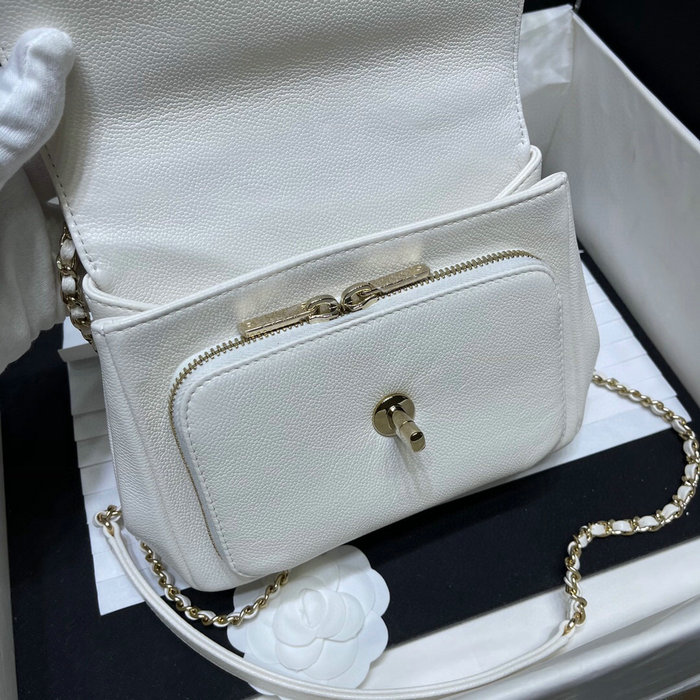 Chanel Grained Calfskin Flap Bag White AS29912