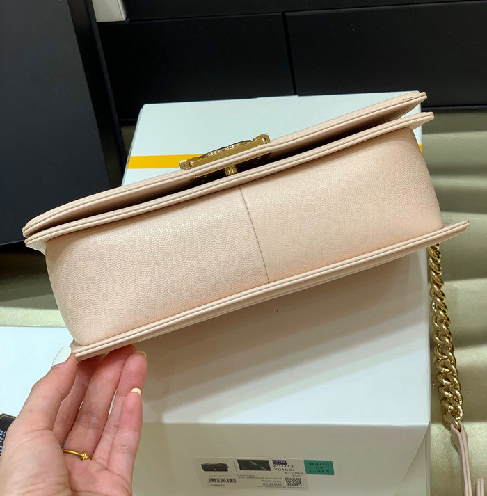 Chanel Grained Calfskin Medium Boy Handbag Beige A67086