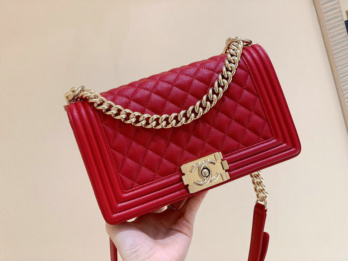 Chanel Grained Calfskin Medium Boy Handbag Red A67086