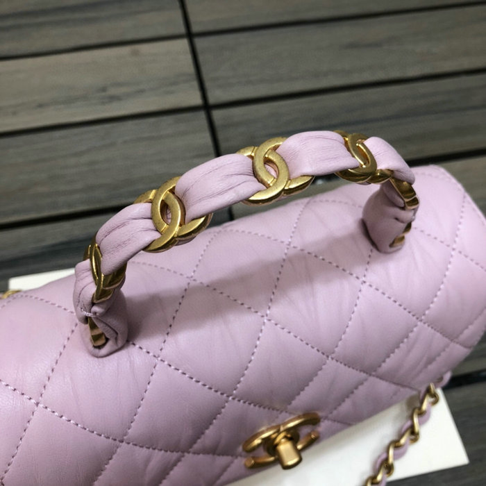 Chanel Mini Flap Bag With Top Handle Pink AS2477