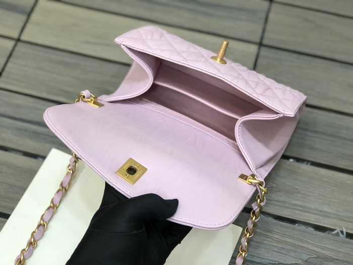 Chanel Mini Flap Bag With Top Handle Pink AS2477