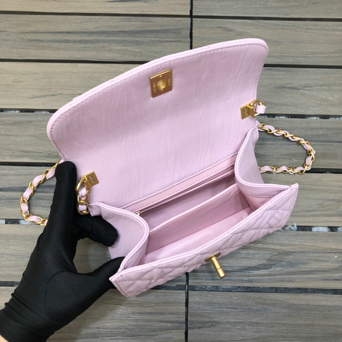 Chanel Mini Flap Bag With Top Handle Pink AS2477