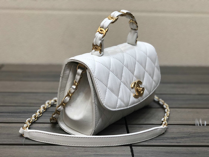 Chanel Mini Flap Bag With Top Handle White AS2477
