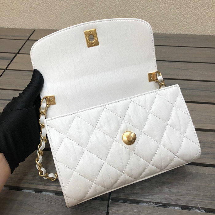 Chanel Mini Flap Bag With Top Handle White AS2477