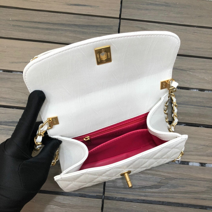 Chanel Mini Flap Bag With Top Handle White AS2477