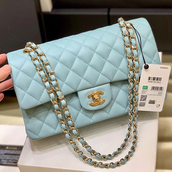 Classic Chanel Grained Calfskin Handbag Blue A01112
