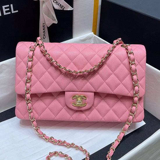Classic Chanel Grained Calfskin Handbag Pink A01112
