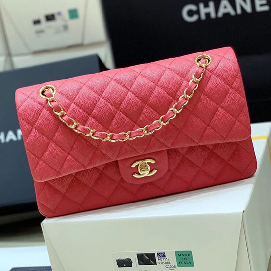 Classic Chanel Grained Calfskin Handbag Rose A01112