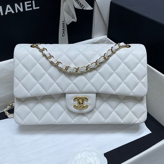 Classic Chanel Grained Calfskin Handbag White A01112