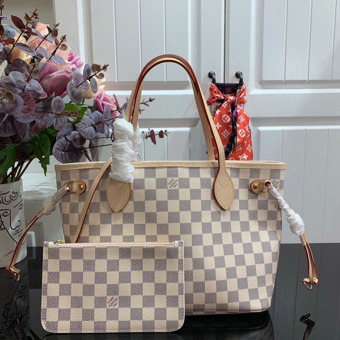 Louis Vuitton Damier Azur Canvas Neverfull PM Pink N41362