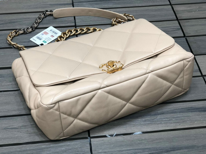 Chanel 19 Lambskin Maxi Flap Bag Beige AS1162