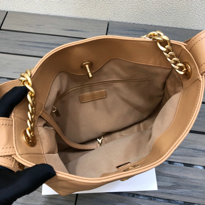 Chanel Calfskin Hobo Handbag Beige AS2844