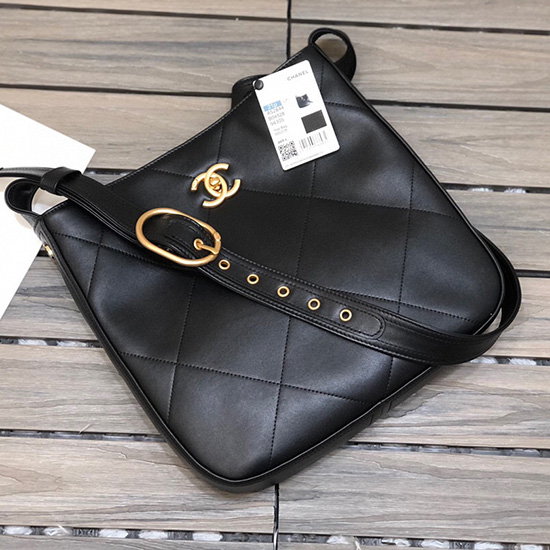 Chanel Calfskin Hobo Handbag Black AS2844