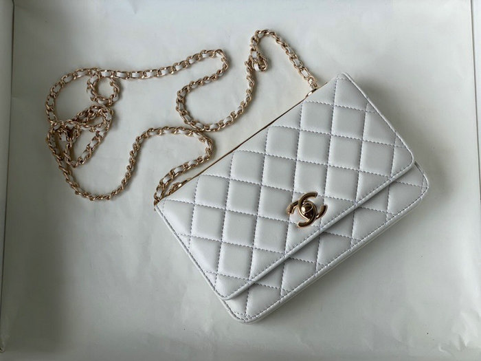 Chanel Lambskin WOC Chain Wallet White A88633