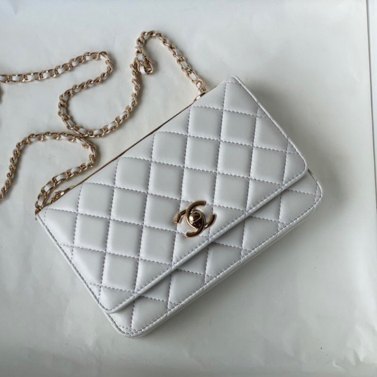 Chanel Lambskin WOC Chain Wallet White A88633