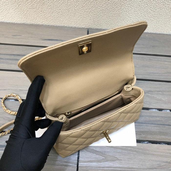 Chanel Mini Flap Bag with Top Handle Beige AS2215