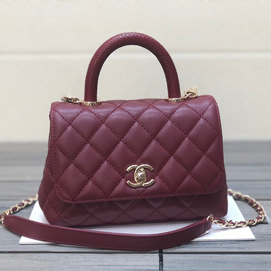 Chanel Mini Flap Bag with Top Handle Burgundy AS2215