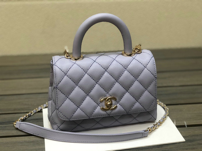 Chanel Mini Flap Bag with Top Handle Purple AS2215