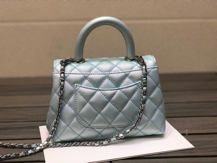 Chanel Mini Flap Bag with Top Handle Shiny Blue AS2215