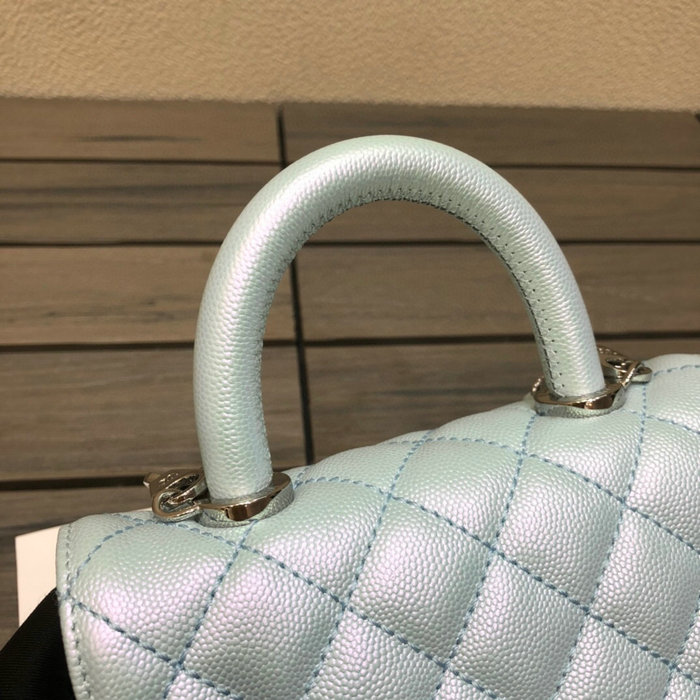Chanel Mini Flap Bag with Top Handle Shiny Blue AS2215