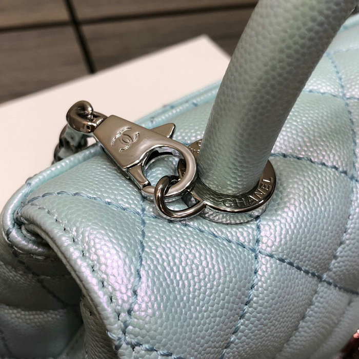 Chanel Mini Flap Bag with Top Handle Shiny Blue AS2215