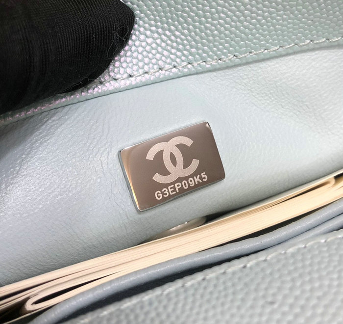Chanel Mini Flap Bag with Top Handle Shiny Blue AS2215