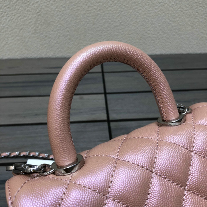 Chanel Mini Flap Bag with Top Handle Shiny Pink AS2215