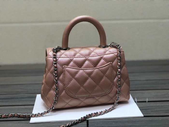 Chanel Mini Flap Bag with Top Handle Shiny Pink AS2215