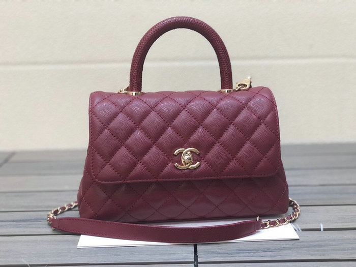 Chanel Small Flap Bag with Top Handle Burgundy A92990