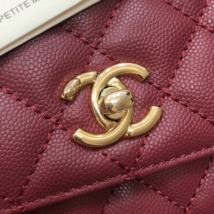 Chanel Small Flap Bag with Top Handle Burgundy A92990