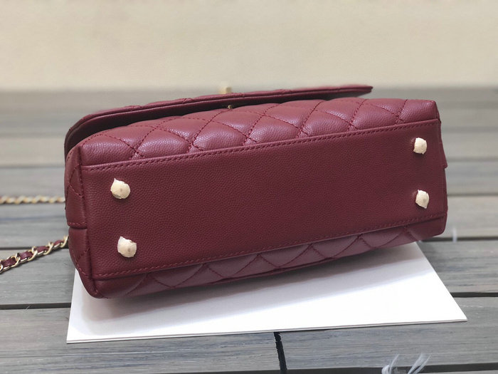 Chanel Small Flap Bag with Top Handle Burgundy A92990