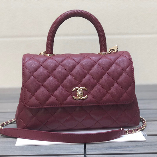 Chanel Small Flap Bag with Top Handle Burgundy A92990