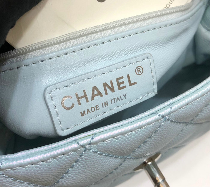 Chanel Small Flap Bag with Top Handle Shiny Blue A92990
