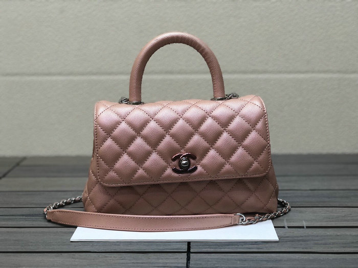 Chanel Small Flap Bag with Top Handle Shiny Pink A92990