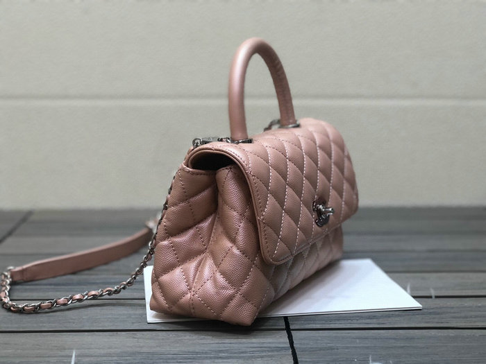 Chanel Small Flap Bag with Top Handle Shiny Pink A92990