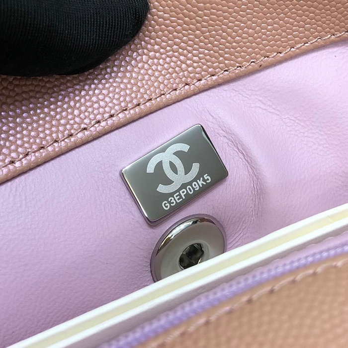 Chanel Small Flap Bag with Top Handle Shiny Pink A92990