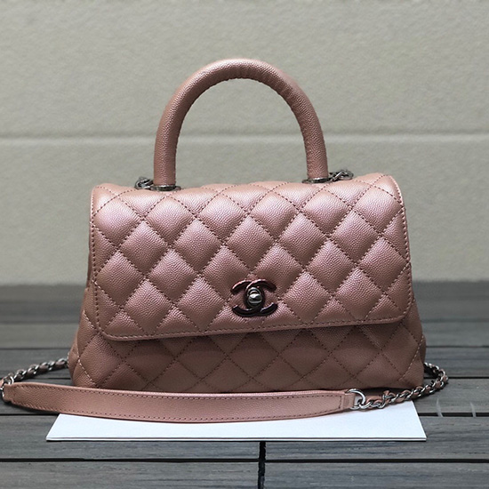 Chanel Small Flap Bag with Top Handle Shiny Pink A92990