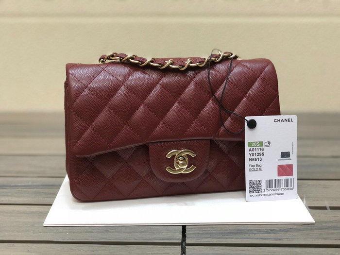 Classic Chanel Grained Calfskin Small Flap Bag Burgundy CF1116