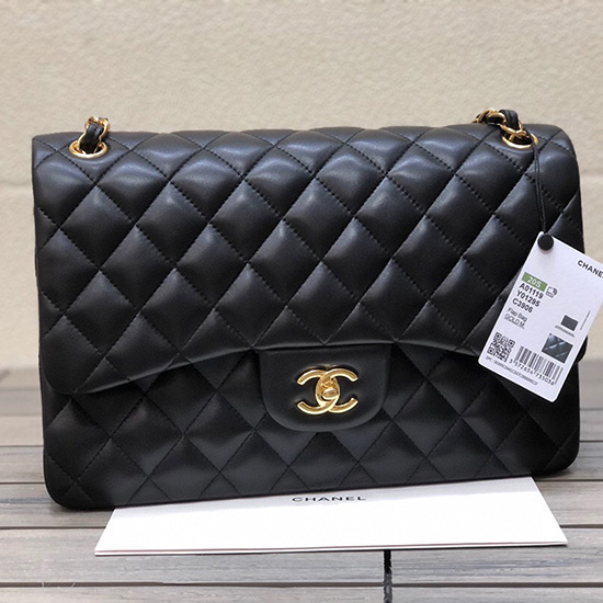 Large Classic Chanel Lambskin Handbag Black A01119