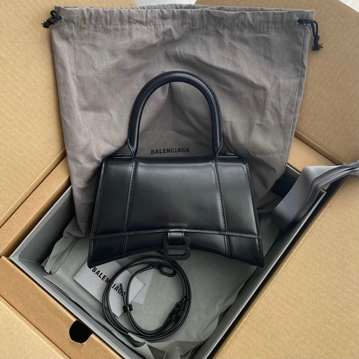 Balenciaga Box calfskin Hourglass Top Handle Bag Black B59354