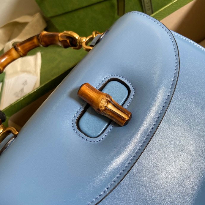 Gucci Small top handle bag with Bamboo Blue 675797