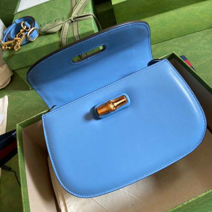 Gucci Small top handle bag with Bamboo Blue 675797