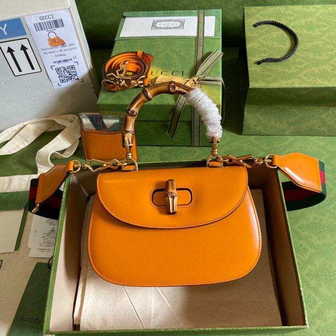 Gucci Small top handle bag with Bamboo Orange 675797