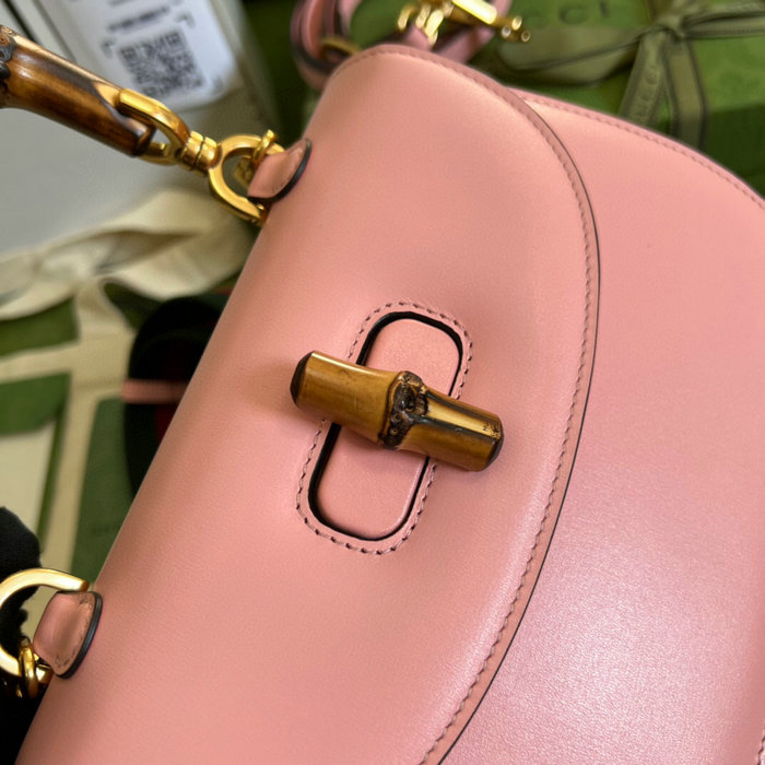 Gucci Small top handle bag with Bamboo Pink 675797